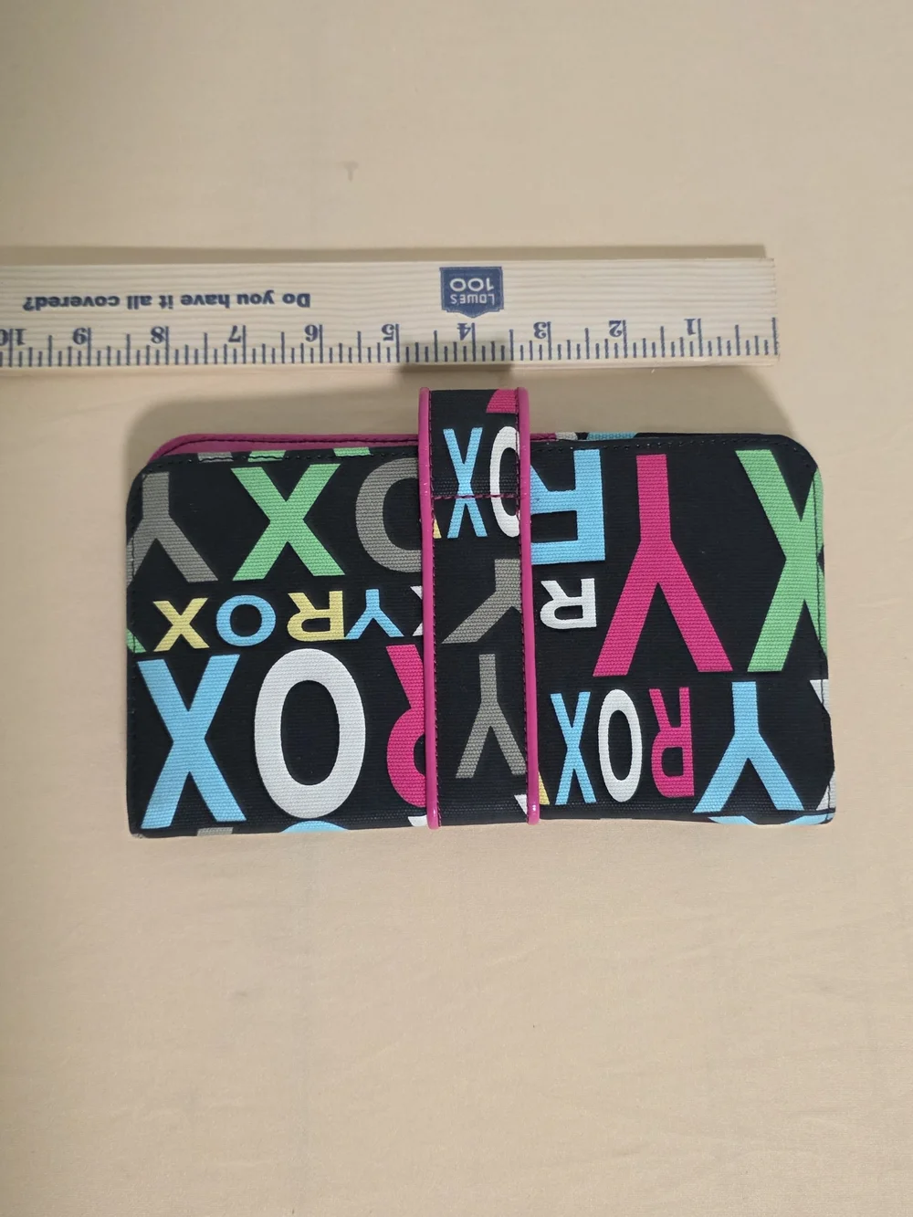 Roxy Black & Blue Patterned Wallet Clutch with Pink Trim